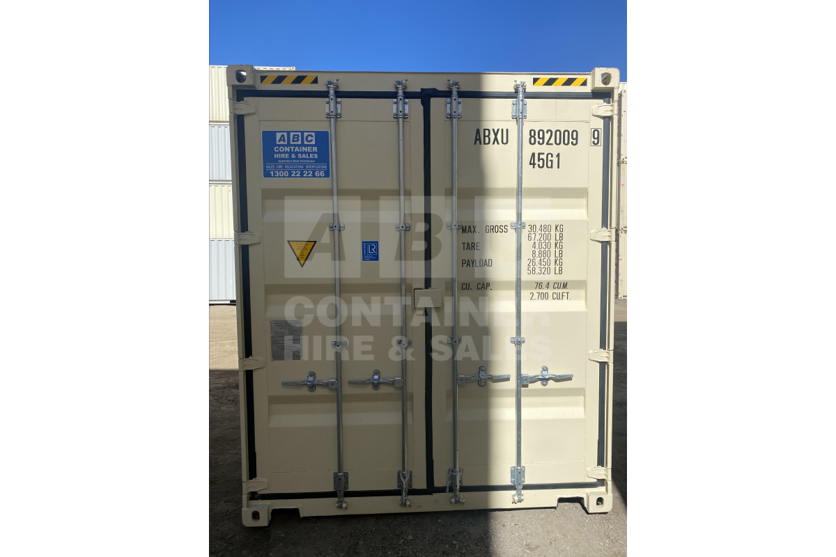 Rank 10 out of 10 new build cream 40 foot high cube steel floor shipping container in Brisbane.