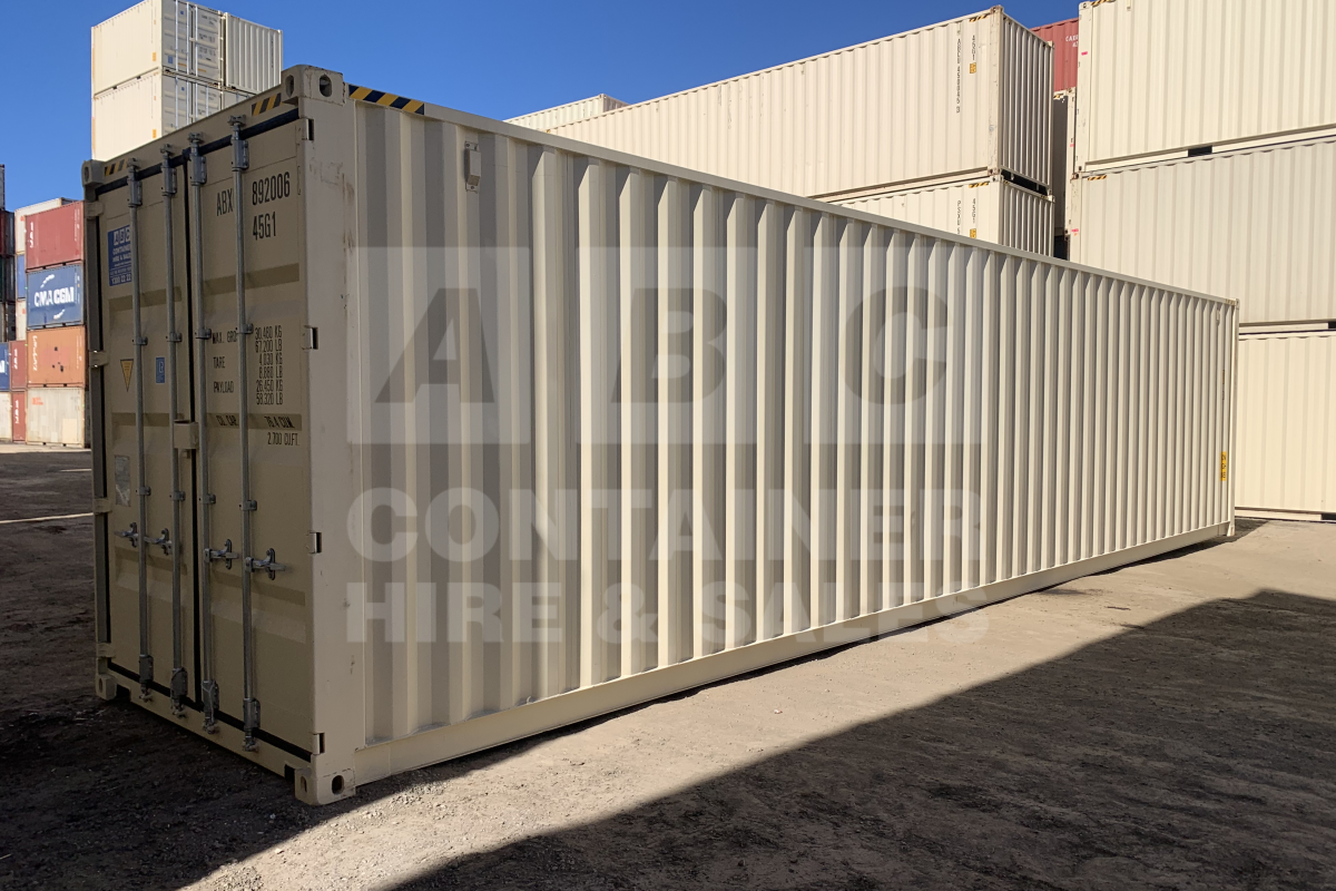 Rank 9 out of 10 new build cream 40 foot high cube steel floor shipping container in Brisbane.