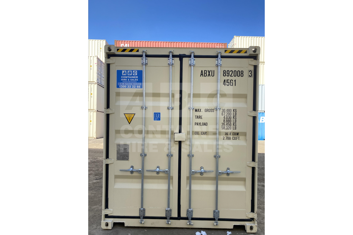 Rank 10 out of 10 new build cream 40 foot high cube steel floor shipping container in Brisbane.