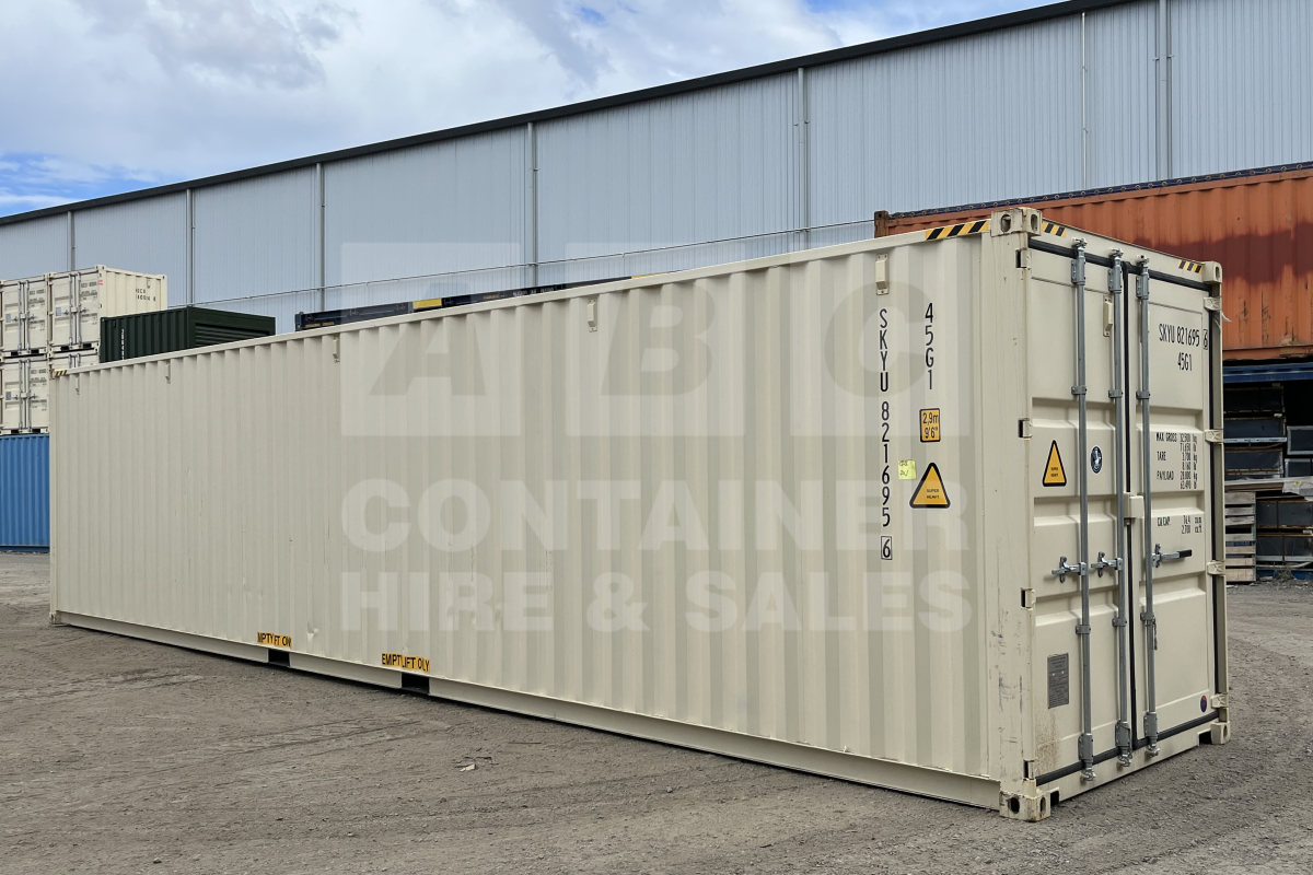 Rank 8 out of 10 new build cream 40 foot high cube shipping container in Brisbane.