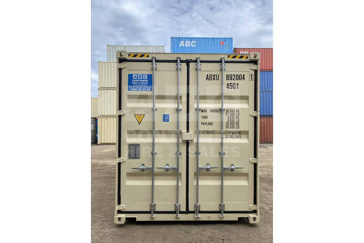 Rank 9 out of 10 new build cream 40 foot high cube steel floor shipping container in Brisbane.