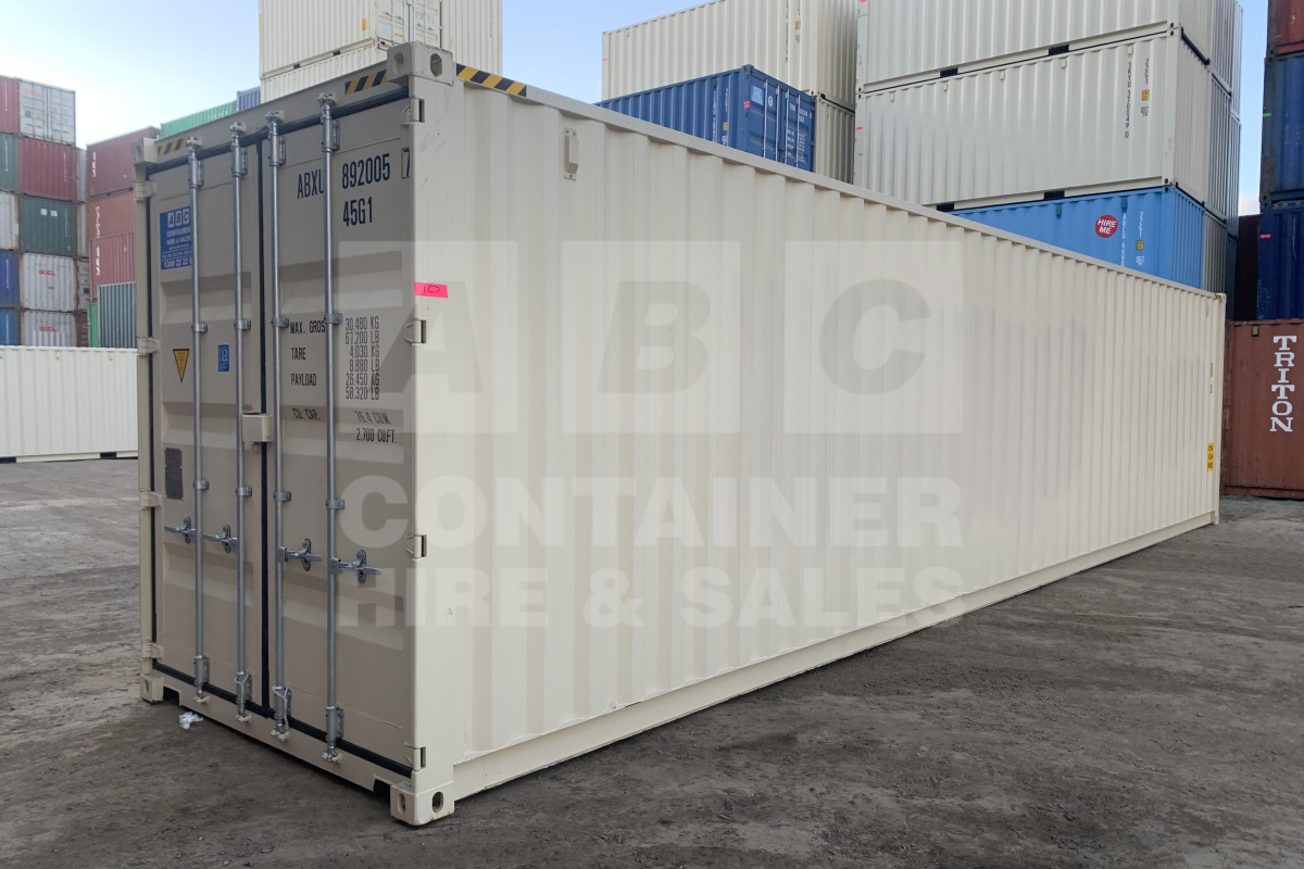 Rank 10 out of 10 new build cream 40 foot high cube steel floor shipping container in Brisbane.