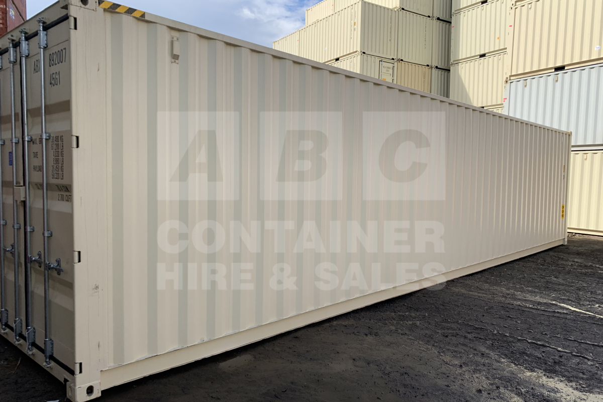 Rank 10 out of 10 new build cream 40 foot high cube steel floor shipping container in Brisbane.