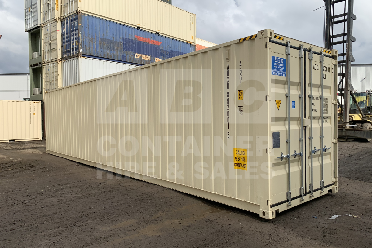 Rank 10 out of 10 new build cream 40 foot high cube steel floor shipping container in Brisbane.