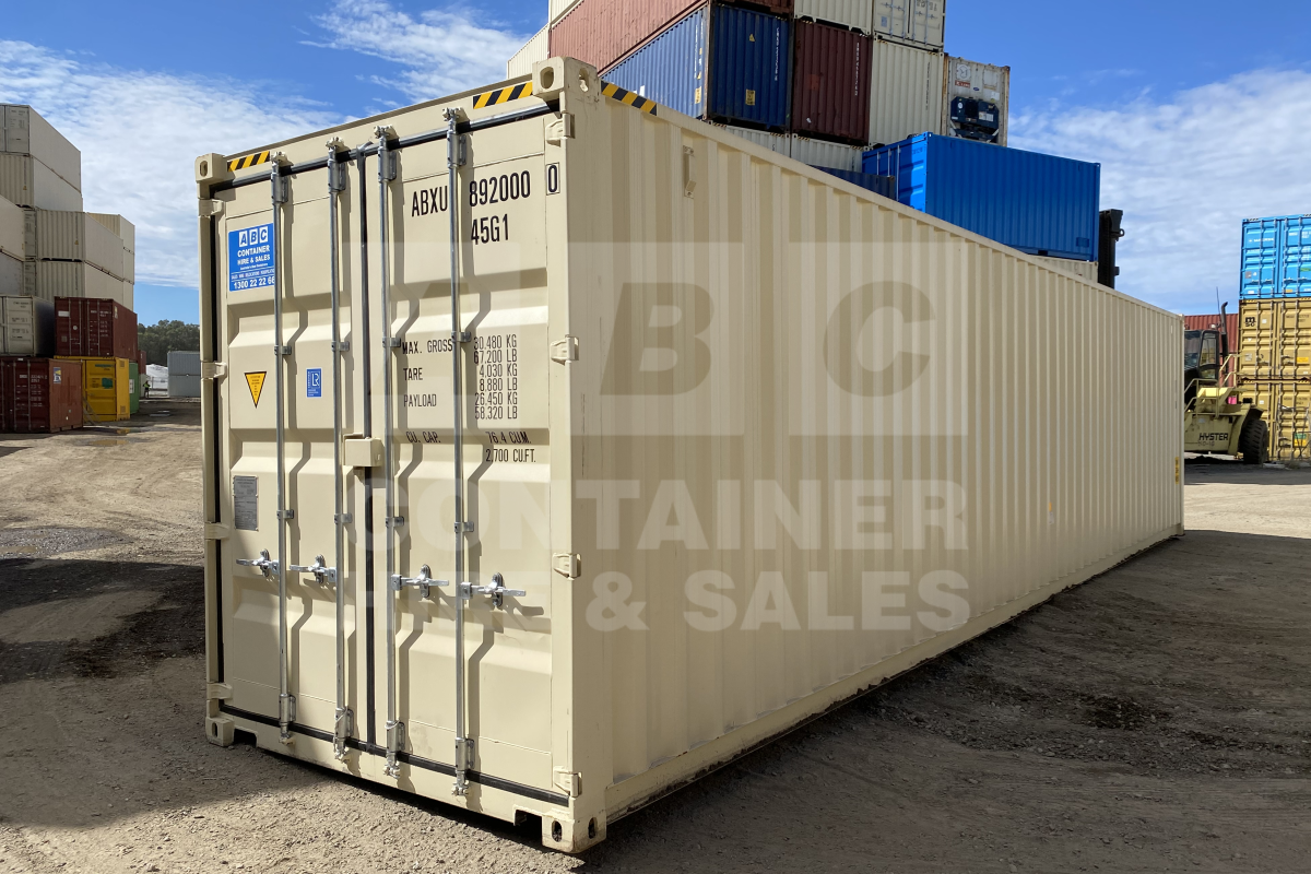 Rank 8 out of 10 new build cream 40 foot high cube steel floor shipping container in Brisbane.