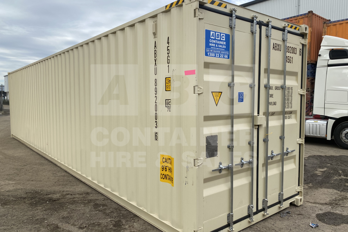 Rank 9 out of 10 new build cream 40 foot high cube steel floor shipping container in Brisbane.