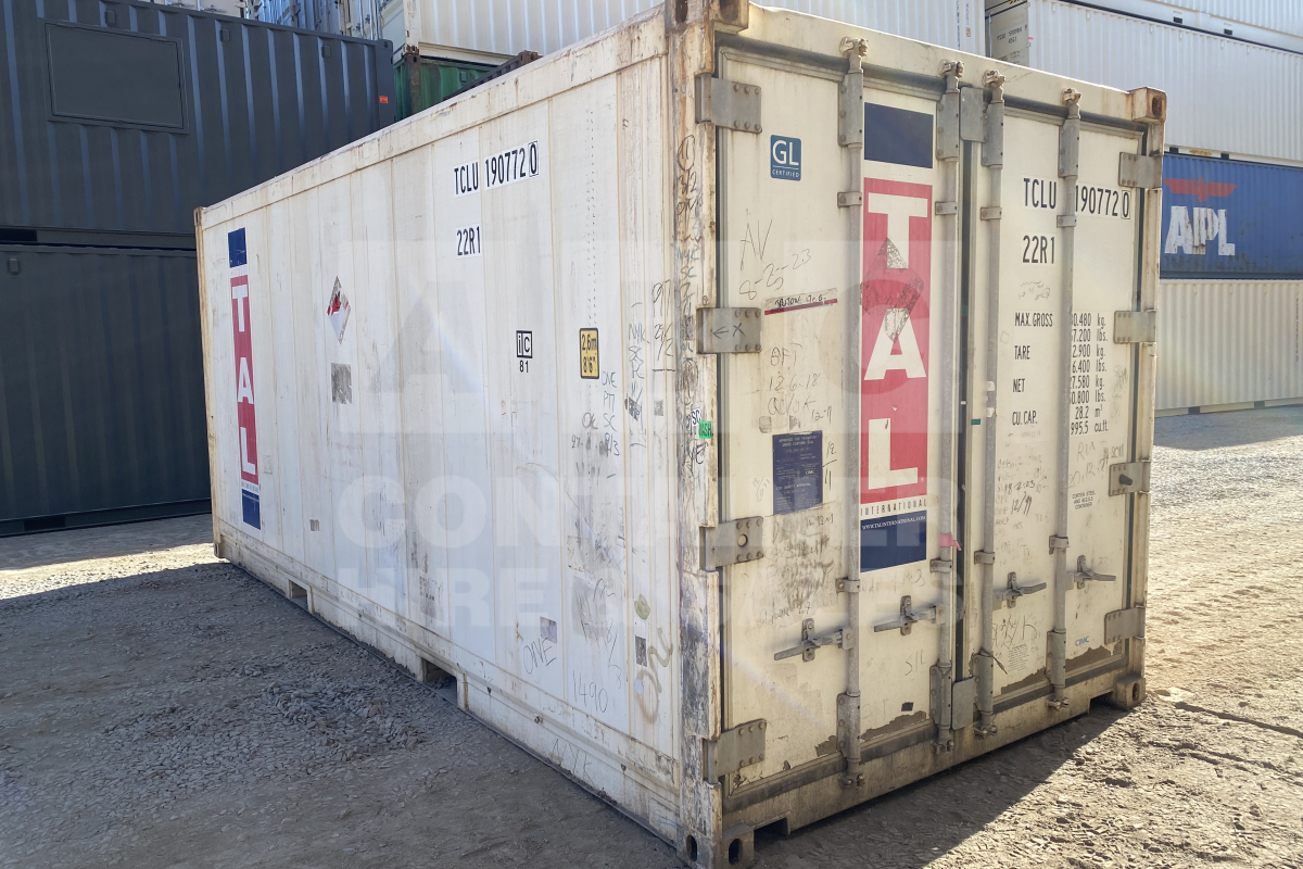 Rank 4 out of 10 used white 20 foot standard height (non operating refrigerated/insulated) container in Brisbane.