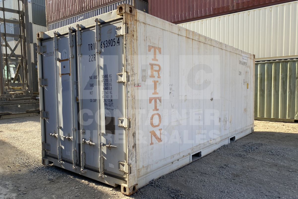 Rank 4 out of 10 used white 20 foot standard height (non operating refrigerated/insulated) container in Brisbane.