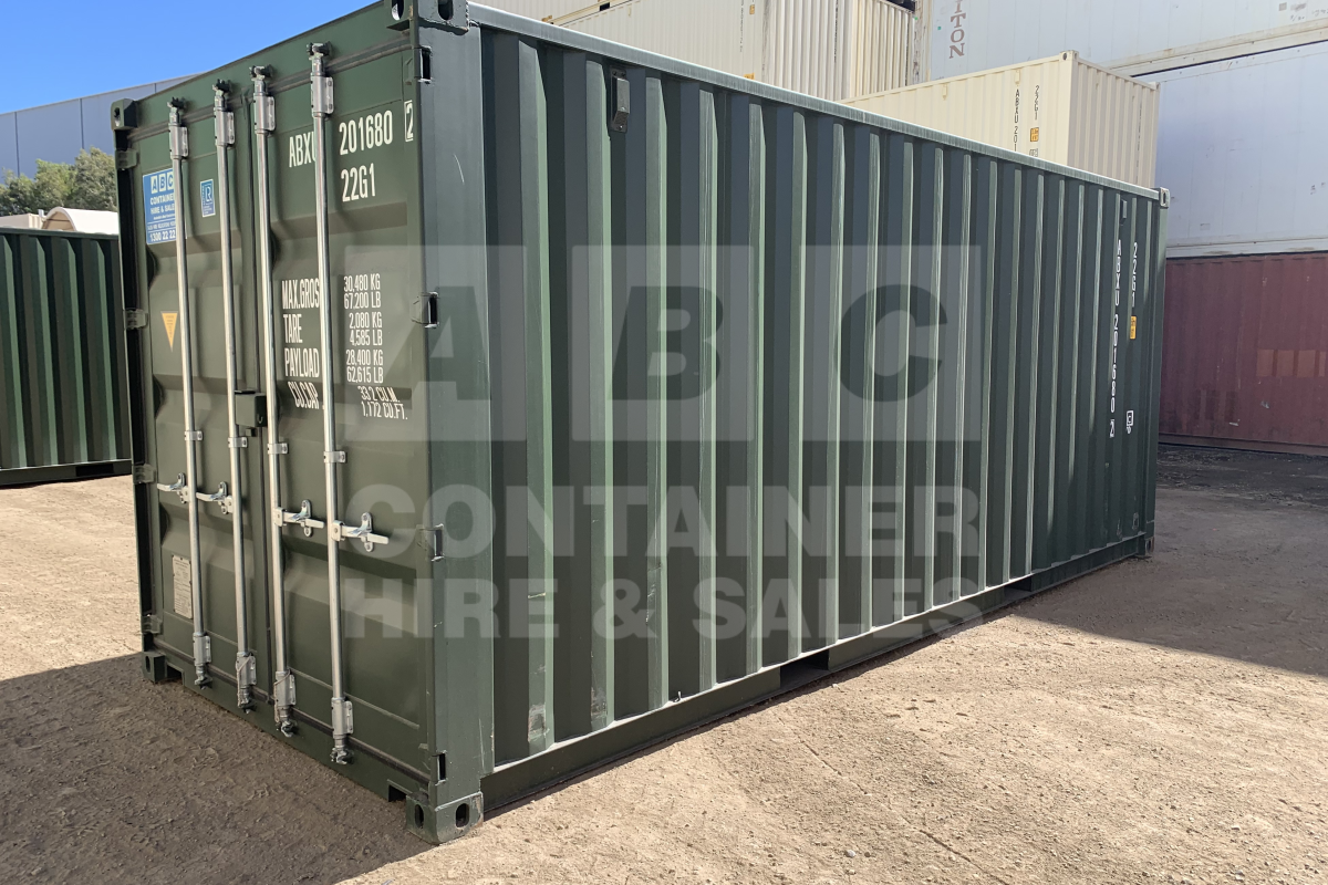 Rank 8 out of 10 new build green 20' Standard Height Steel Container (with doors one end only) in Townsville.