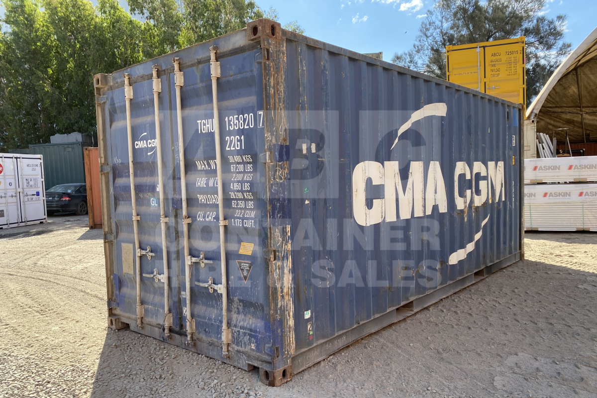 Rank 3 out of 10 used blue 20' Standard Height Steel Container (with doors one end only) in Cairns.