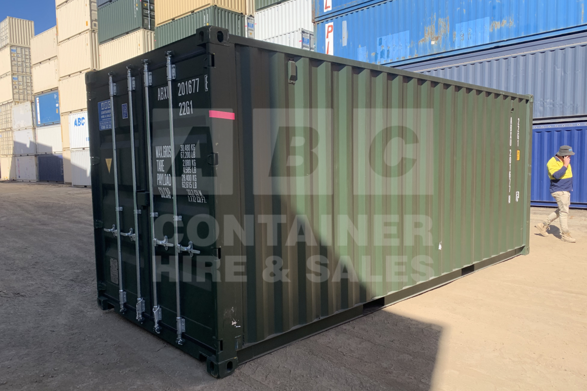 Rank 9 out of 10 new build green 20' Standard Height Steel Container (with doors one end only) in Mount Isa.