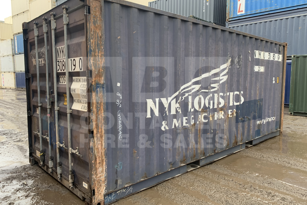 Rank 3 out of 10 used blue 20' Standard Height Steel Container (with doors one end only) in Gympie.