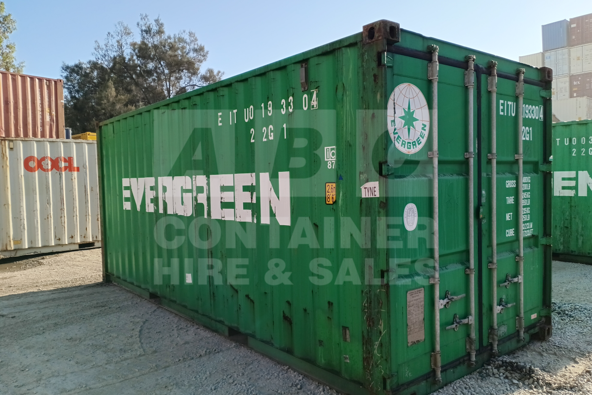 Rank 4 out of 10 used green 20' Standard Height Steel Container (with doors one end only) in Longreach.