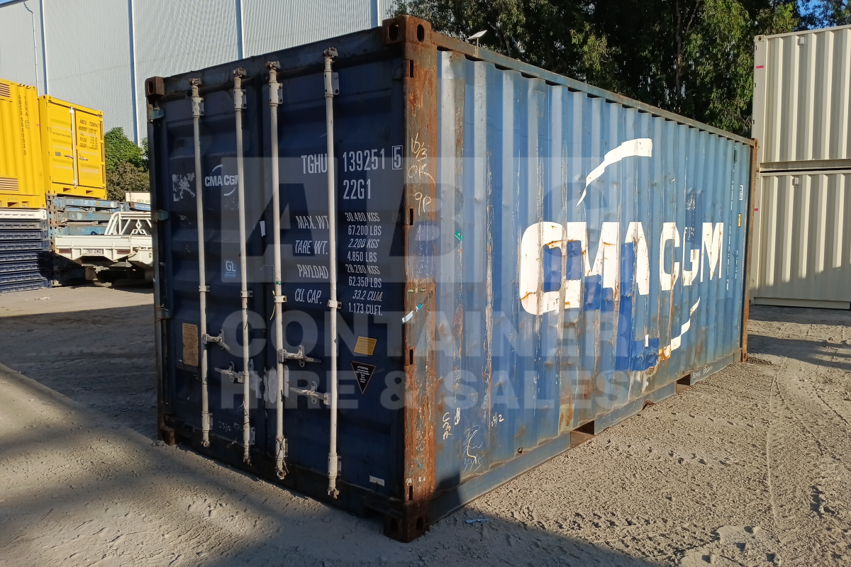 Rank 3 out of 10 used blue 20' Standard Height Steel Container (with doors one end only) in Chinchilla.