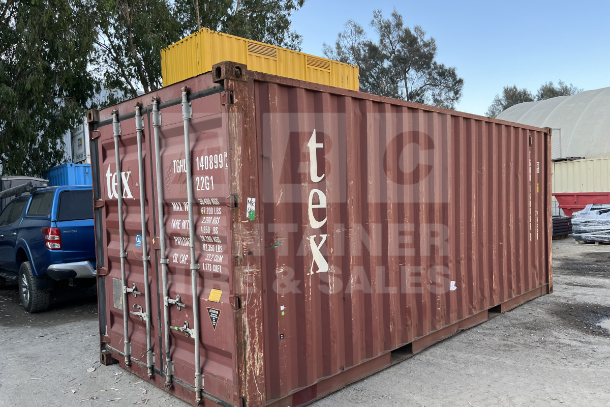 Rank 3 out of 10 used red 20' Standard Height Steel Container (with doors one end only) in Lismore.