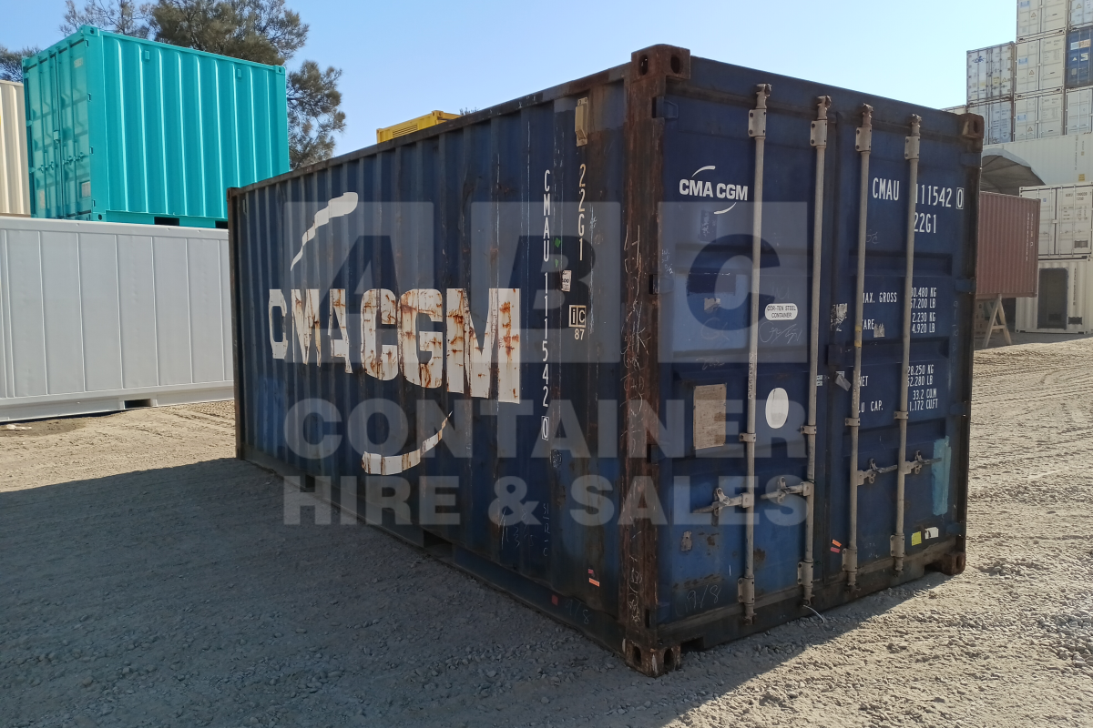 Rank 3 out of 10 used blue 20' Standard Height Steel Container (with doors one end only) in Rockhampton.