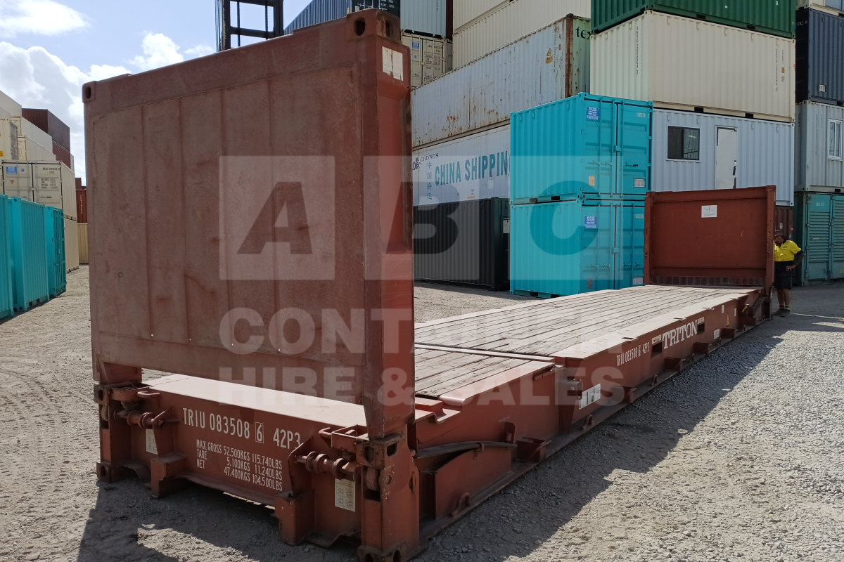 Rank 4 out of 10 used brown 40 foot flat rack (with 8.5 feet end walls) in Brisbane.