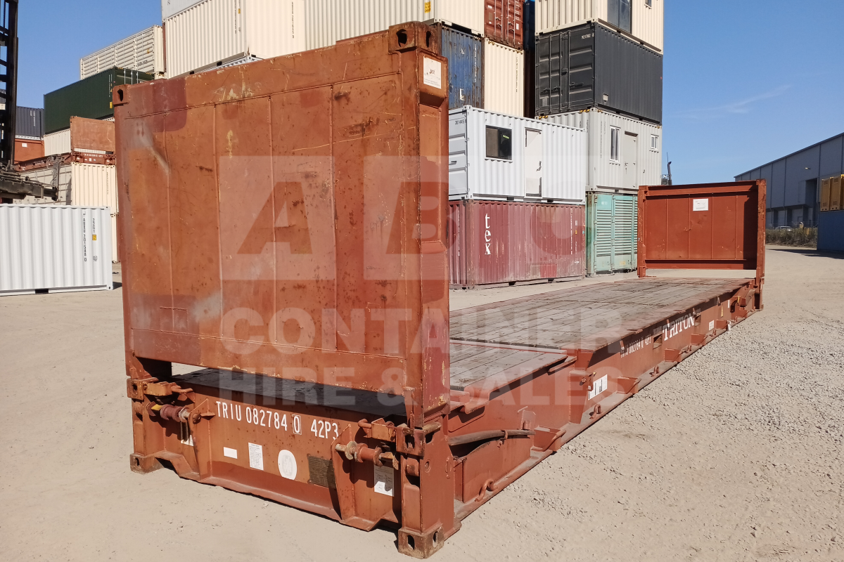 Rank 4 out of 10 used brown 40 foot flat rack (with 8.5 feet end walls) in Brisbane.