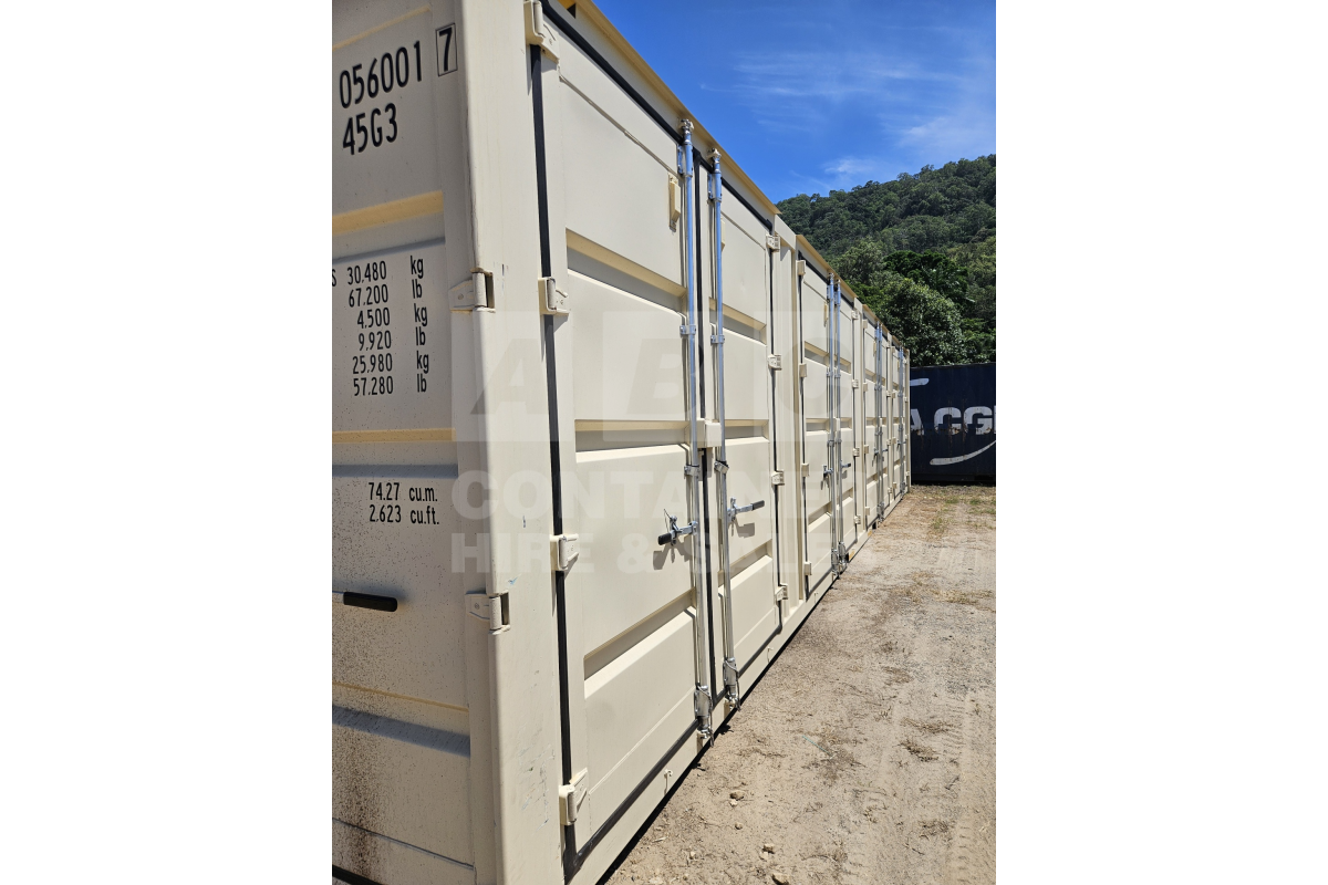 Rank 10 out of 10 new build cream 40 foot high cube with 4 door openings in RHS side wall in Cairns.