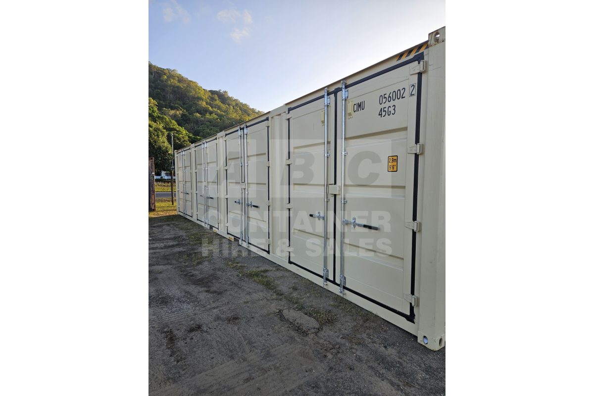 Rank 10 out of 10 new build cream 40 foot high cube with 4 door openings in RHS side wall in Cairns.