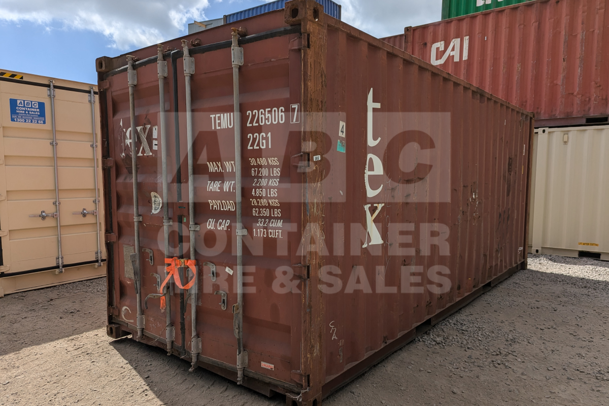 Rank 1 out of 10 used red 20' Standard Height Steel Container (with doors one end only) in Brisbane.