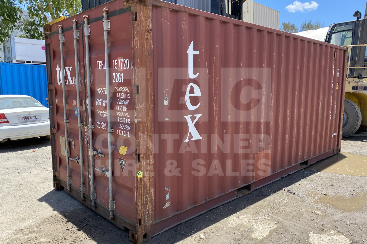 Rank 2 out of 10 used red 20' Standard Height Steel Container (with doors one end only) in Toowoomba.