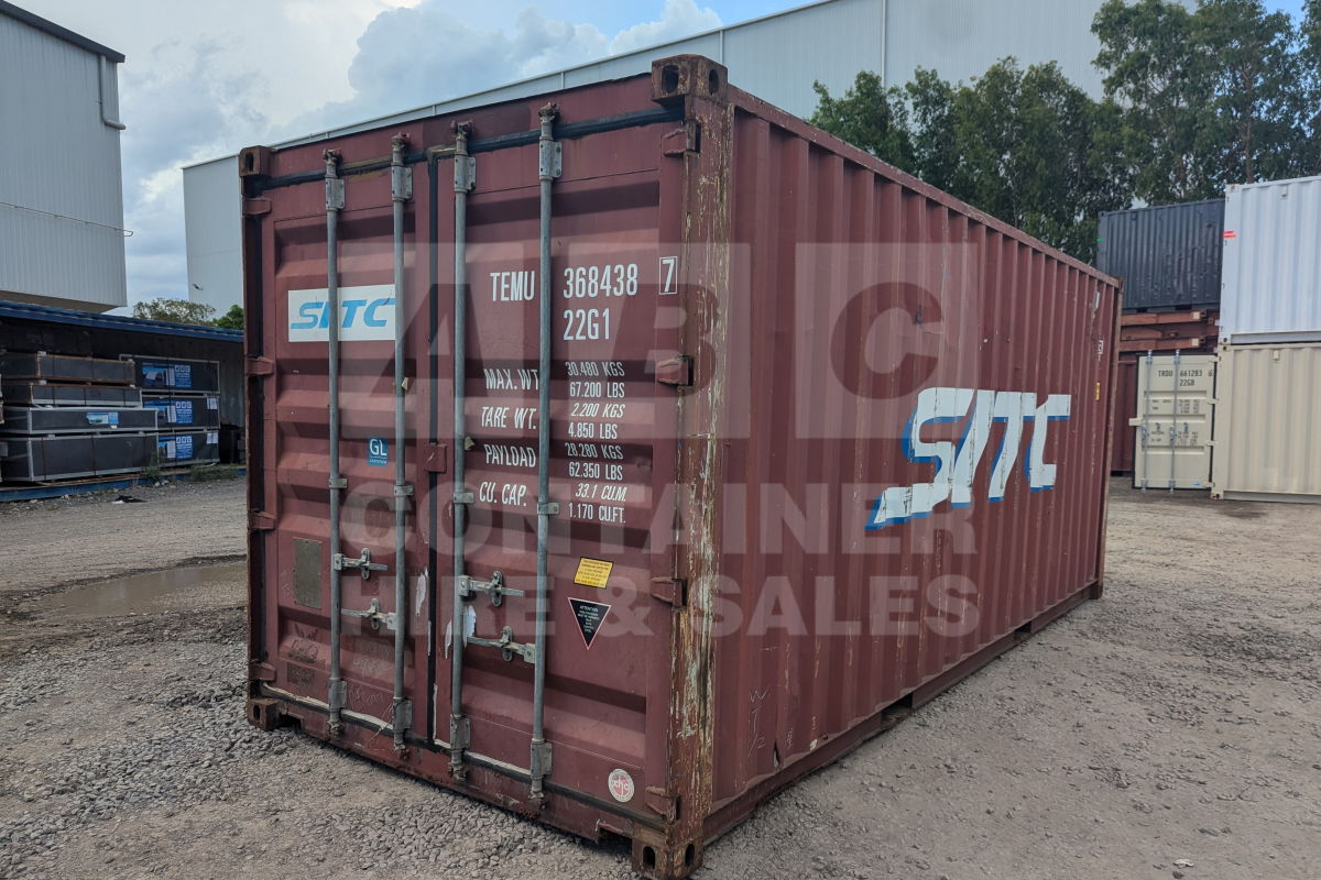 Rank 3 out of 10 used red 20' Standard Height Steel Container (with doors one end only) in Emerald.