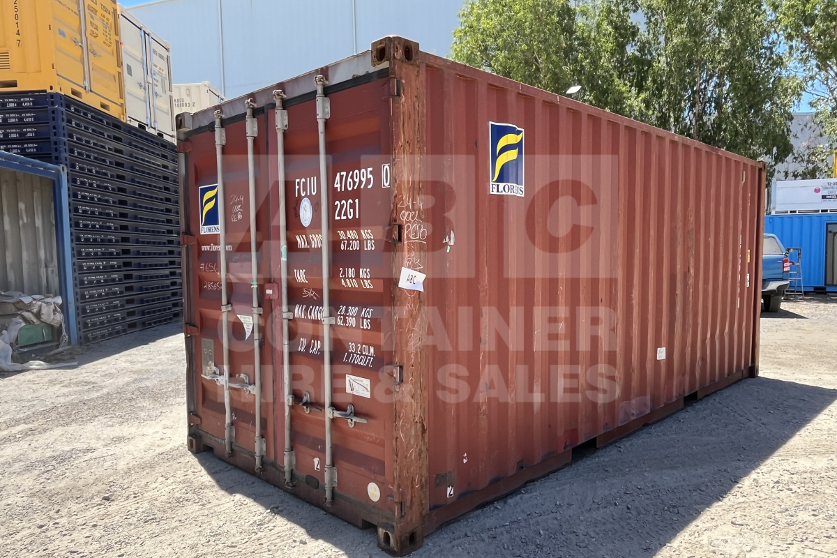 Rank 3 out of 10 used brown 20' Standard Height Steel Container (with doors one end only) in Brisbane.
