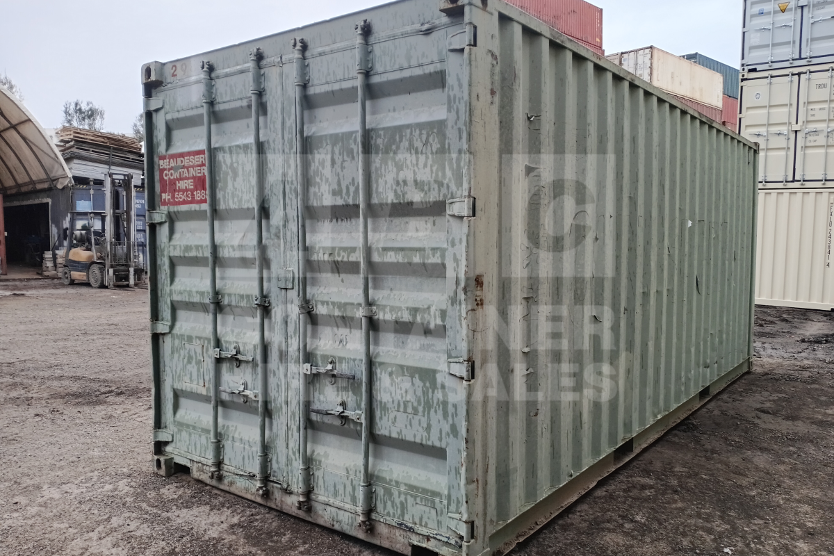 Rank 3 out of 10 used green 20' Standard Height Steel Container (with doors one end only) in Brisbane.