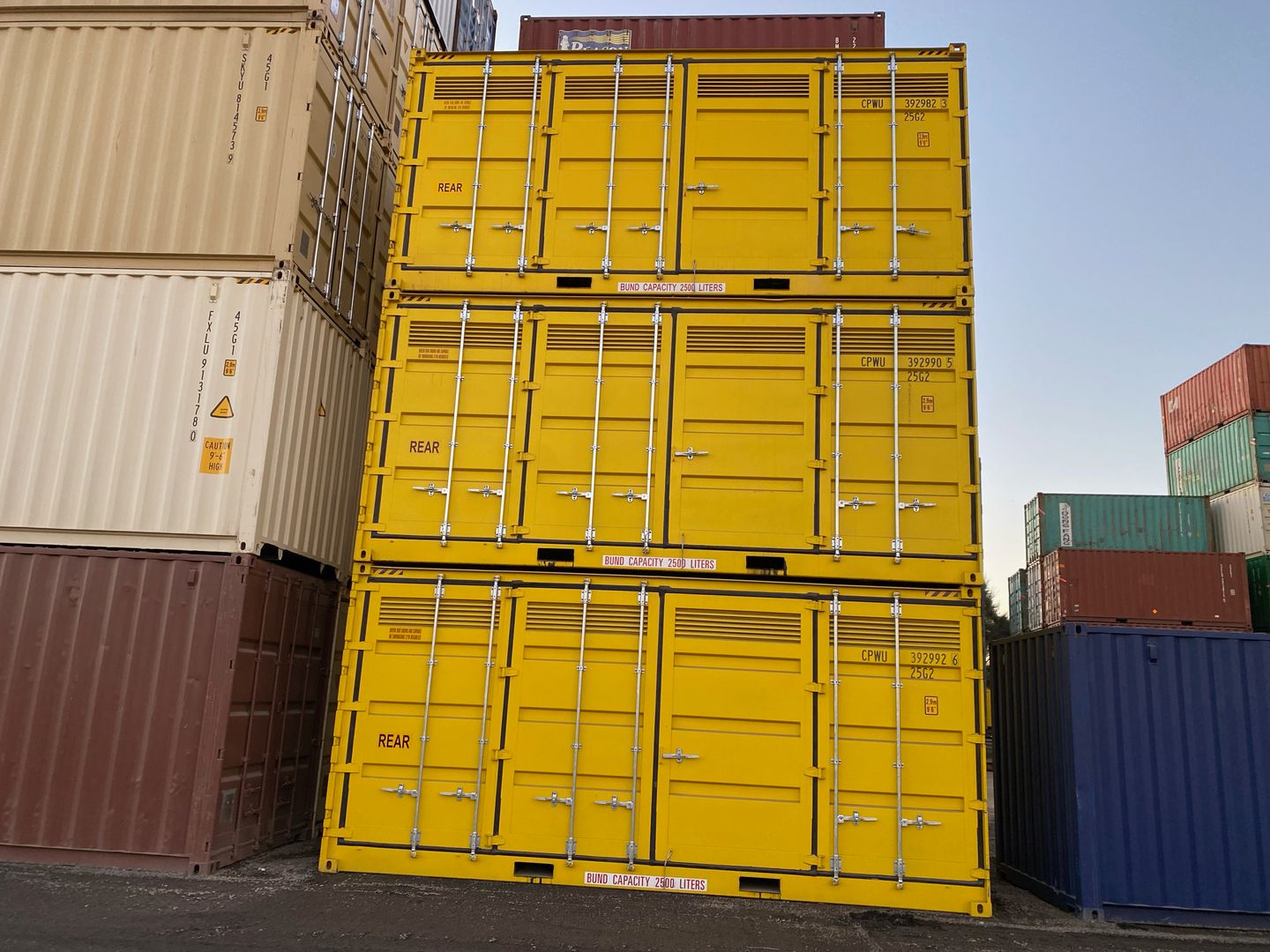 Side opening dangerous goods container stack