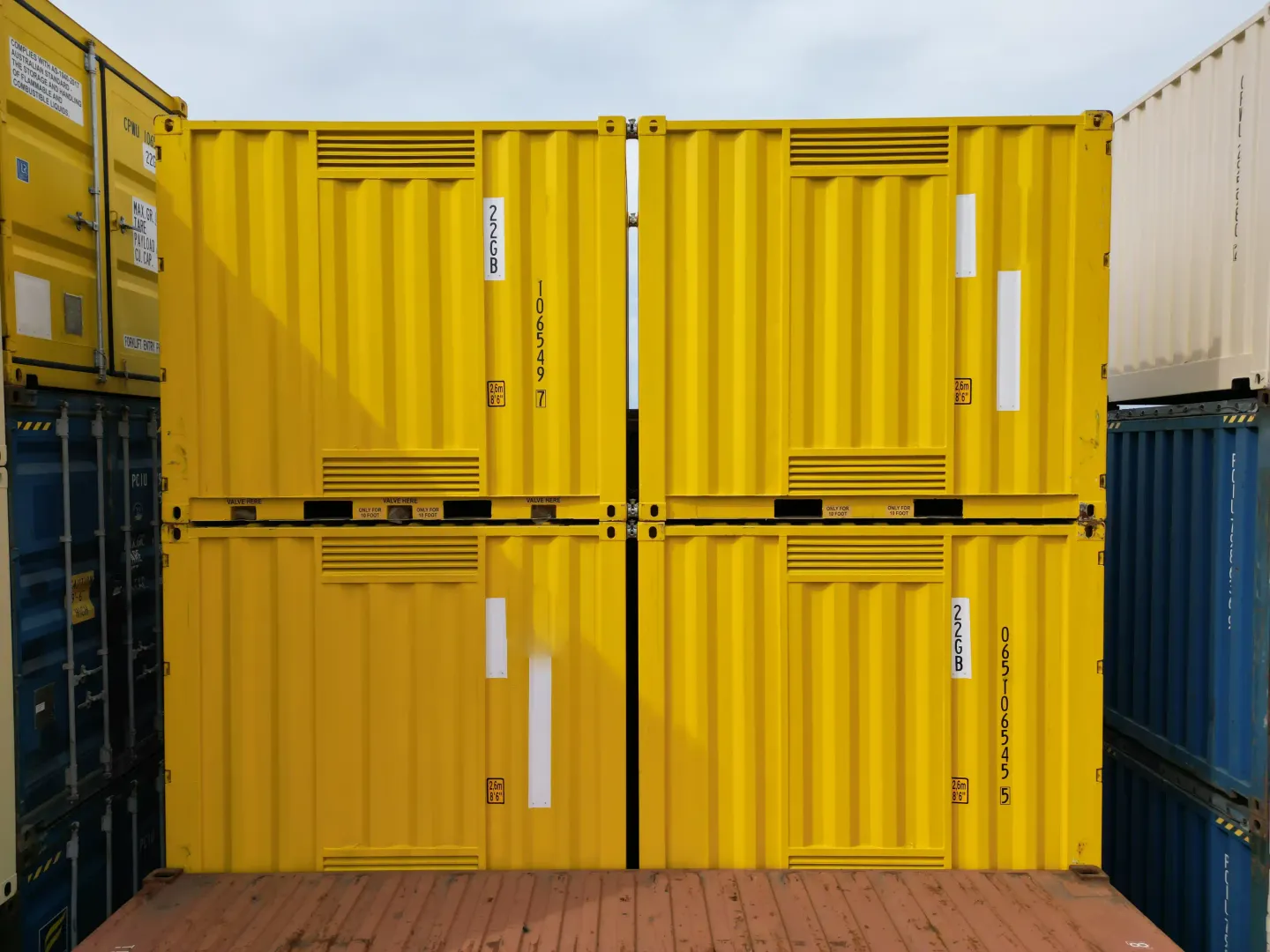 Stack of 10ft dangerous goods containers